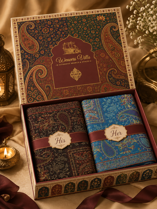 His & Her Jamawar Gift Set — Black & Ferozi