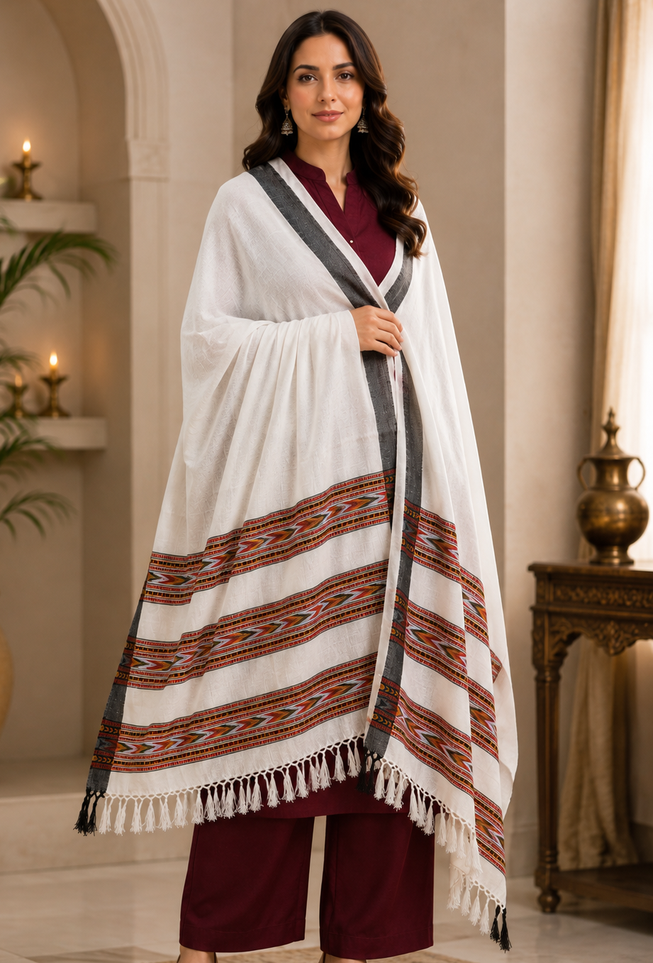 Weavers Villa Women's Acro Wool Kullu Palla Shawl, 100cm X 200cm