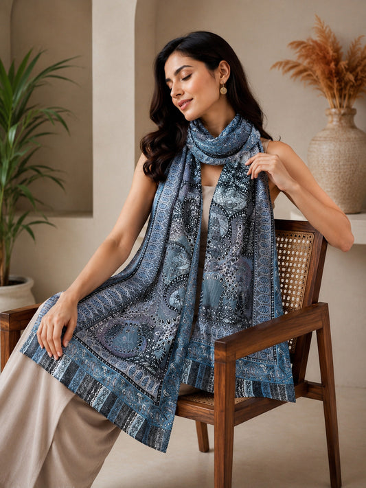 Weavers Villa Luxe Digital Print Modal Stole – Elegance in Every Drape | 28 × 80 Inches