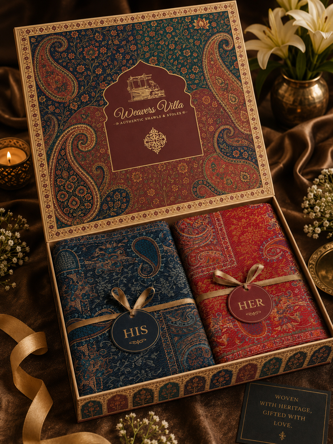 His & Her Jamawar Gift Set — Navy Blue & Red
