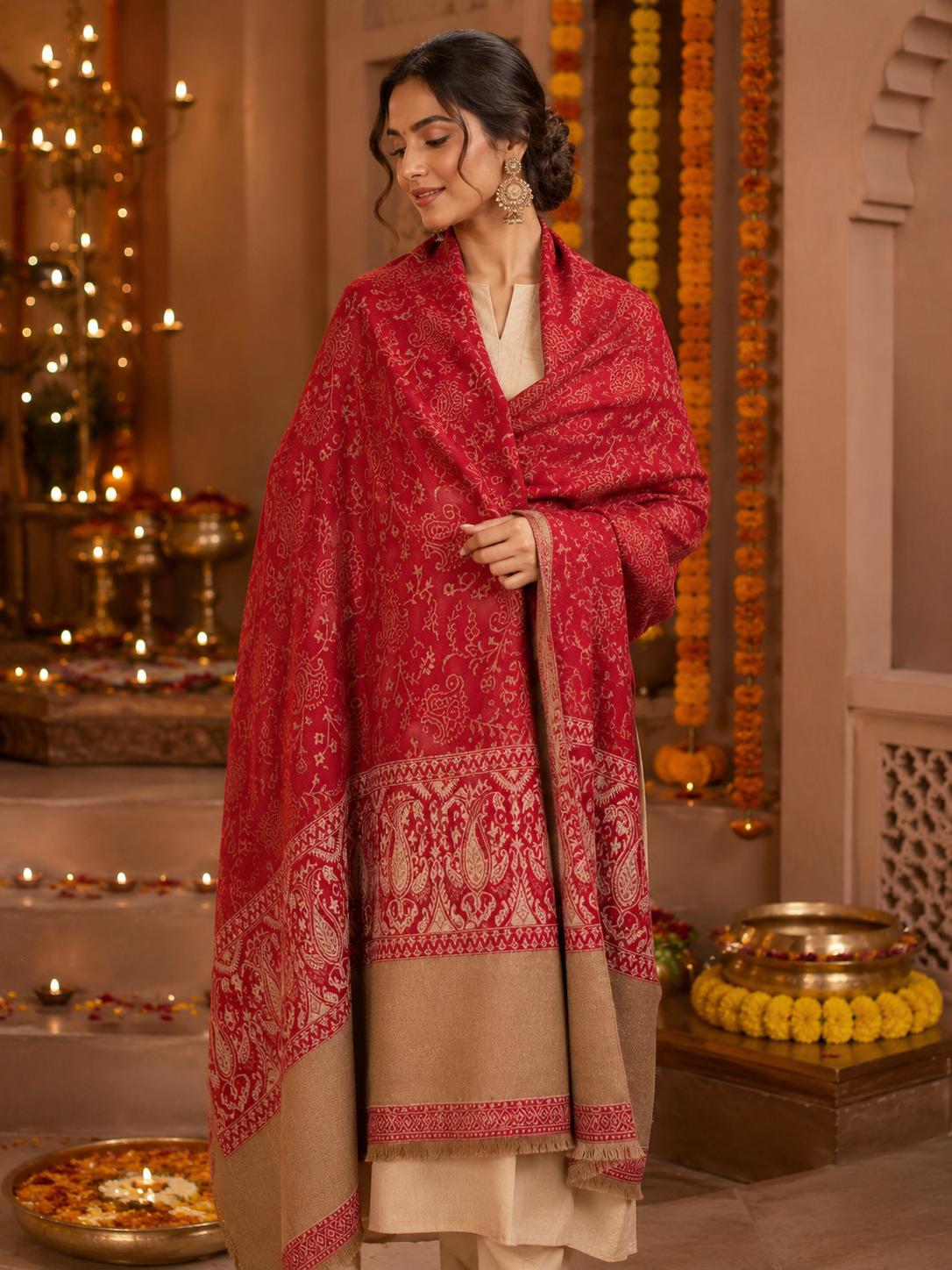 Weavers Villa Maroon Elegant Paisley Shawl | Soft & Stylish Wrap with Premium Gift Box Packaging