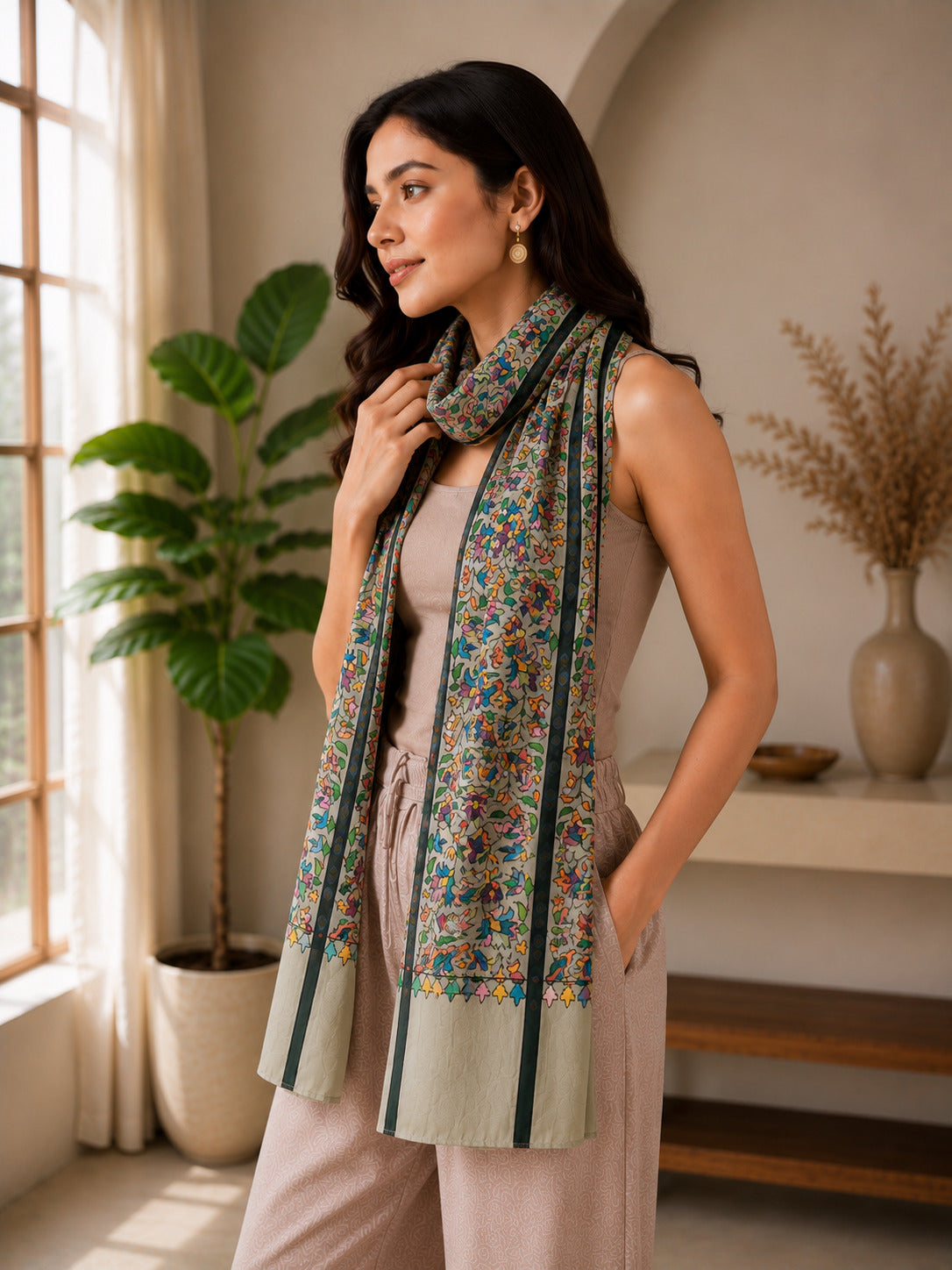 Weavers Villa Luxe Digital Print Modal Stole – Elegance in Every Drape | 28 × 80 Inches