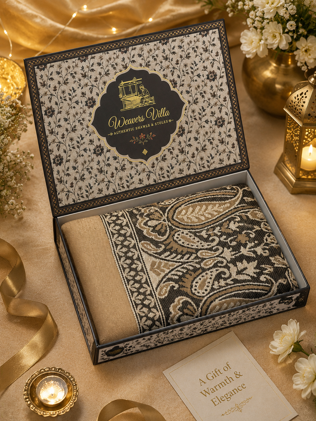Weavers Villa Black Elegant Paisley Shawl | Soft & Stylish Wrap with Premium Gift Box Packaging