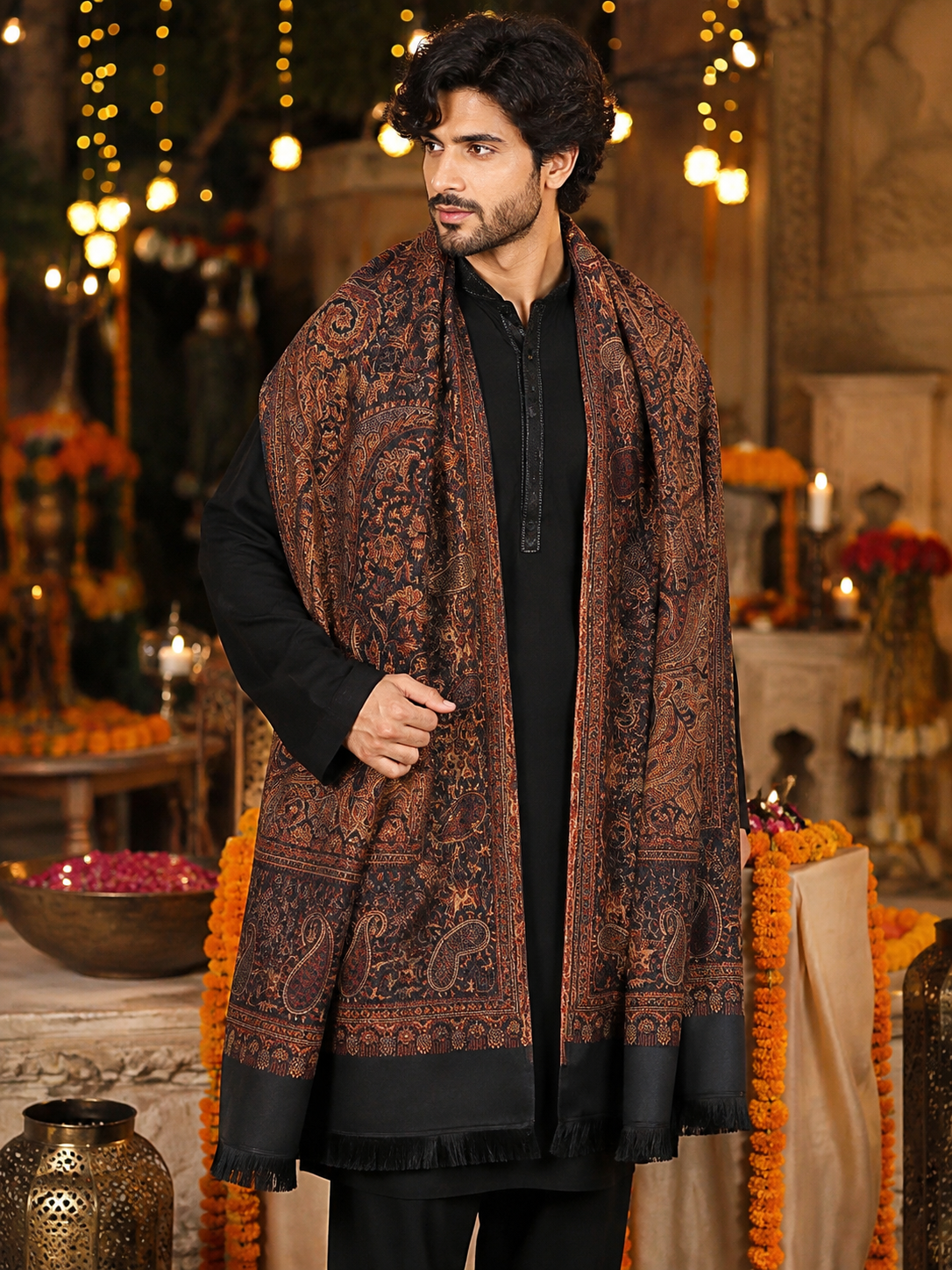 His & Her Jamawar Gift Set — Black & Maroon