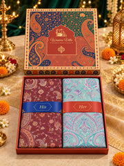 Wine and Pista Paisley Shawl Gift Box Set For Men & Women