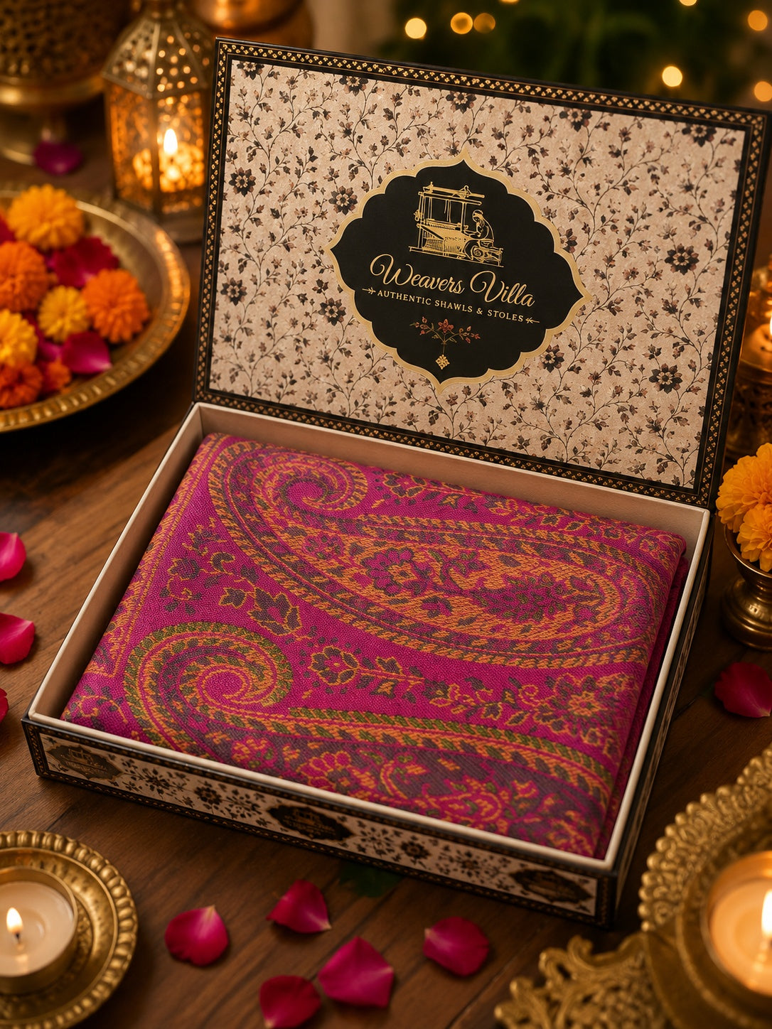 Weavers Villa Women’s Pink Elegant Paisley Shawl | Soft & Stylish Wrap with Premium Gift Box Packaging
