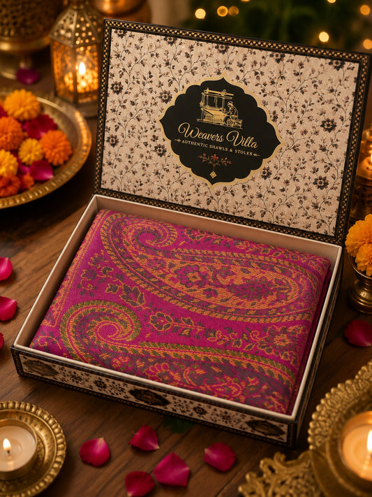 Weavers Villa Pink Elegant Paisley Shawl | Soft & Stylish Wrap with Premium Gift Box Packaging
