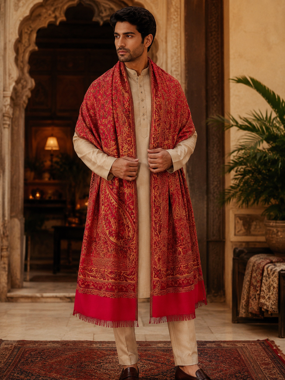 His & Her Jamawar Gift Set — Maroon & Peach