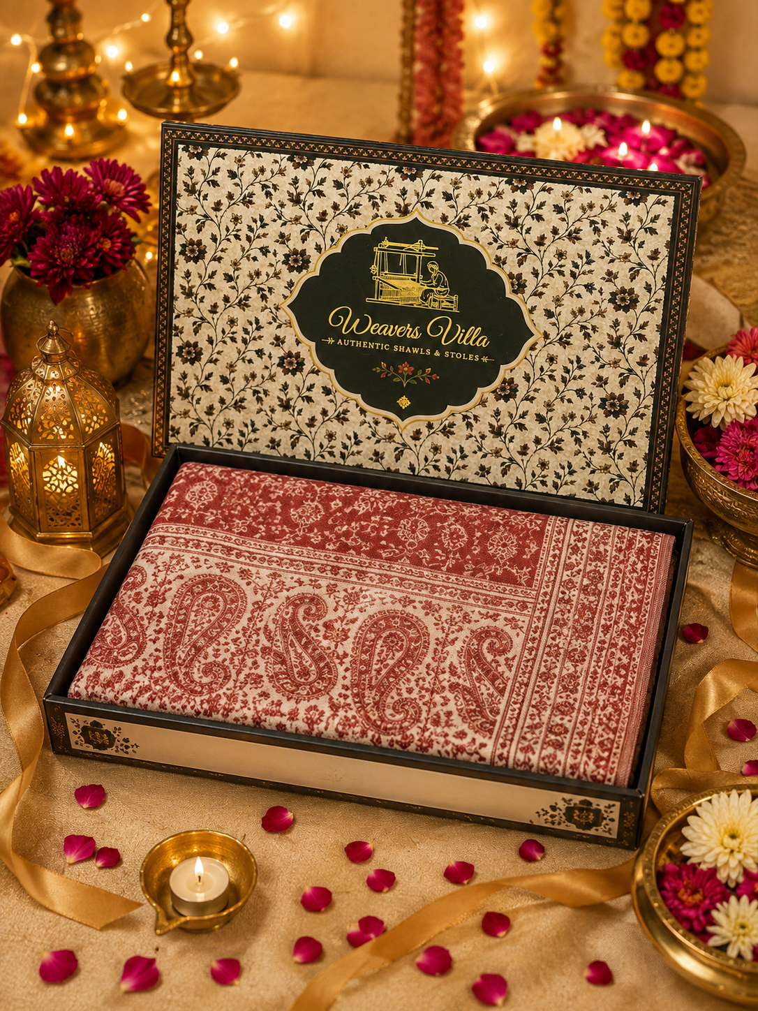 Weavers Villa Maroon Elegant Paisley Shawl | Soft & Stylish Wrap with Premium Gift Box Packaging
