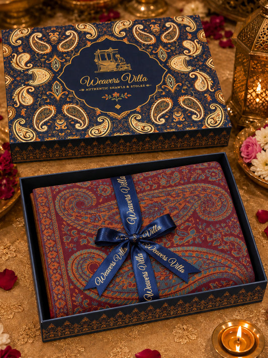 Elegant Paisley Shawl with Gift Box — Maroon Kani