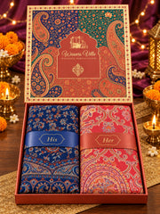 Navy Blue and Red Paisley Shawl Gift Box Set For Men & Women