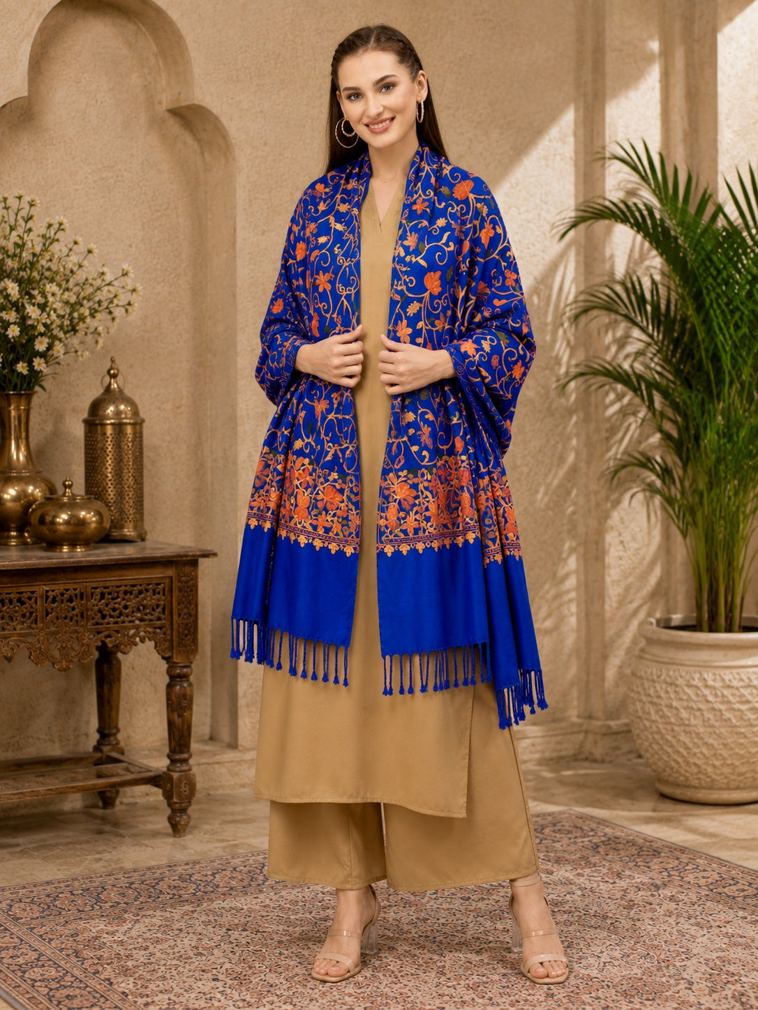 Weavers Villa Designer Acrylic Kashmiri Shawl Embroidery Stole, 70cm x 200cm