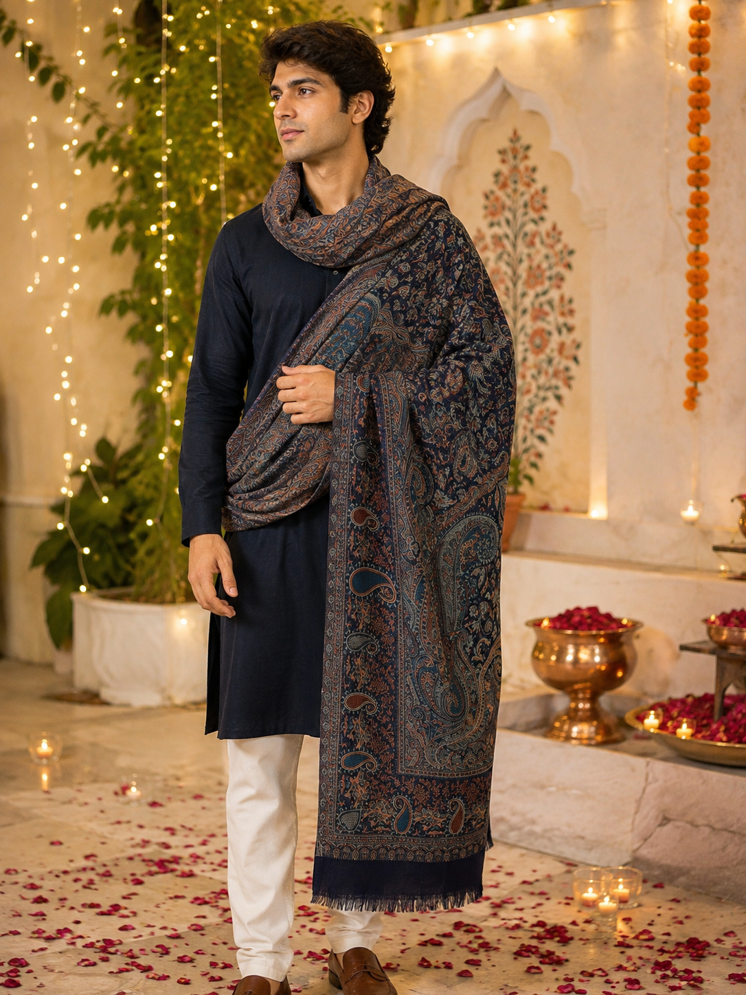 His & Her Jamawar Gift Set — Navy Blue & Red