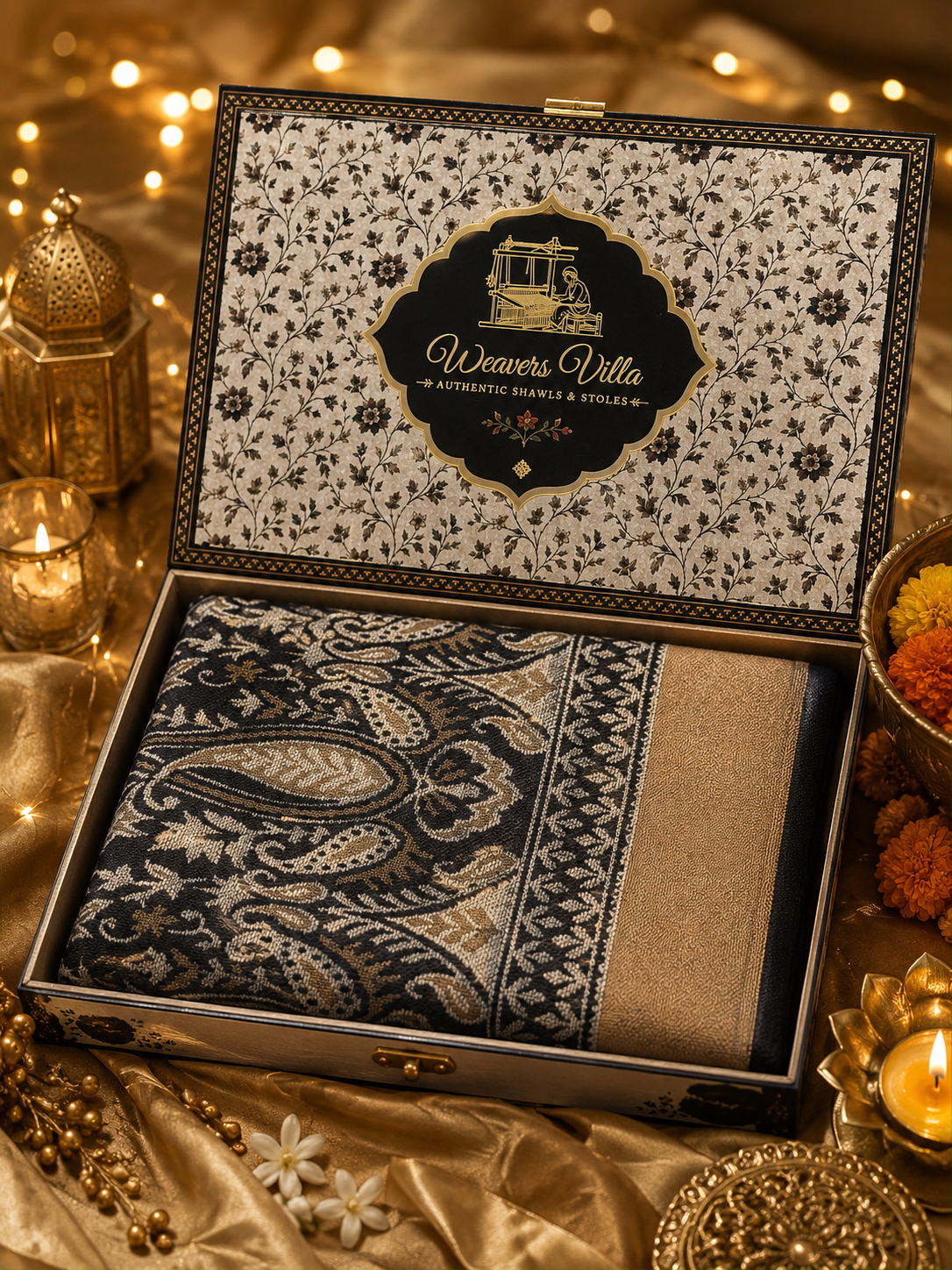 Weavers Villa Navy Blue Elegant Paisley Shawl | Soft & Stylish Wrap with Premium Gift Box Packaging