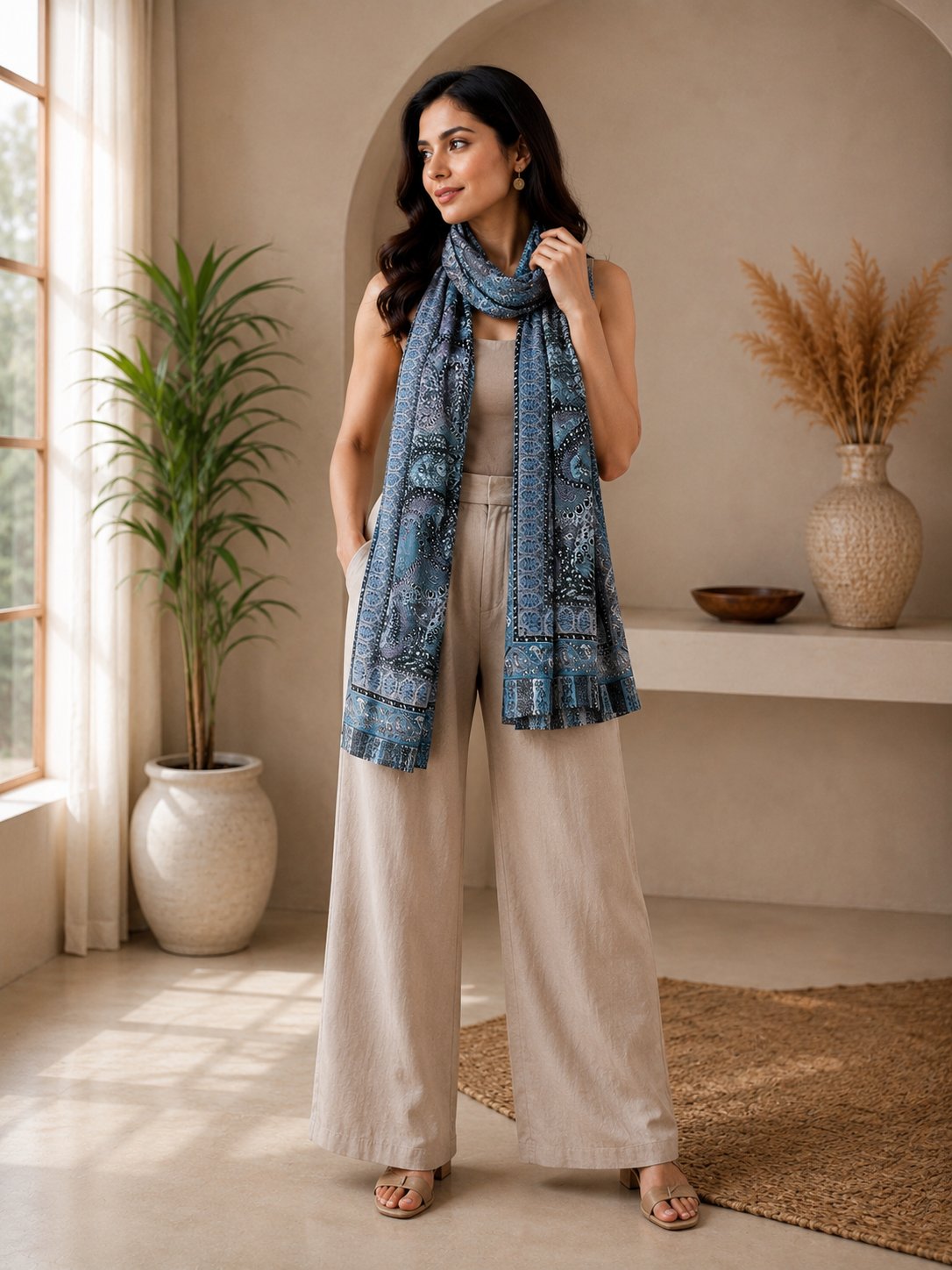 Weavers Villa Luxe Digital Print Modal Stole – Elegance in Every Drape | 28 × 80 Inches