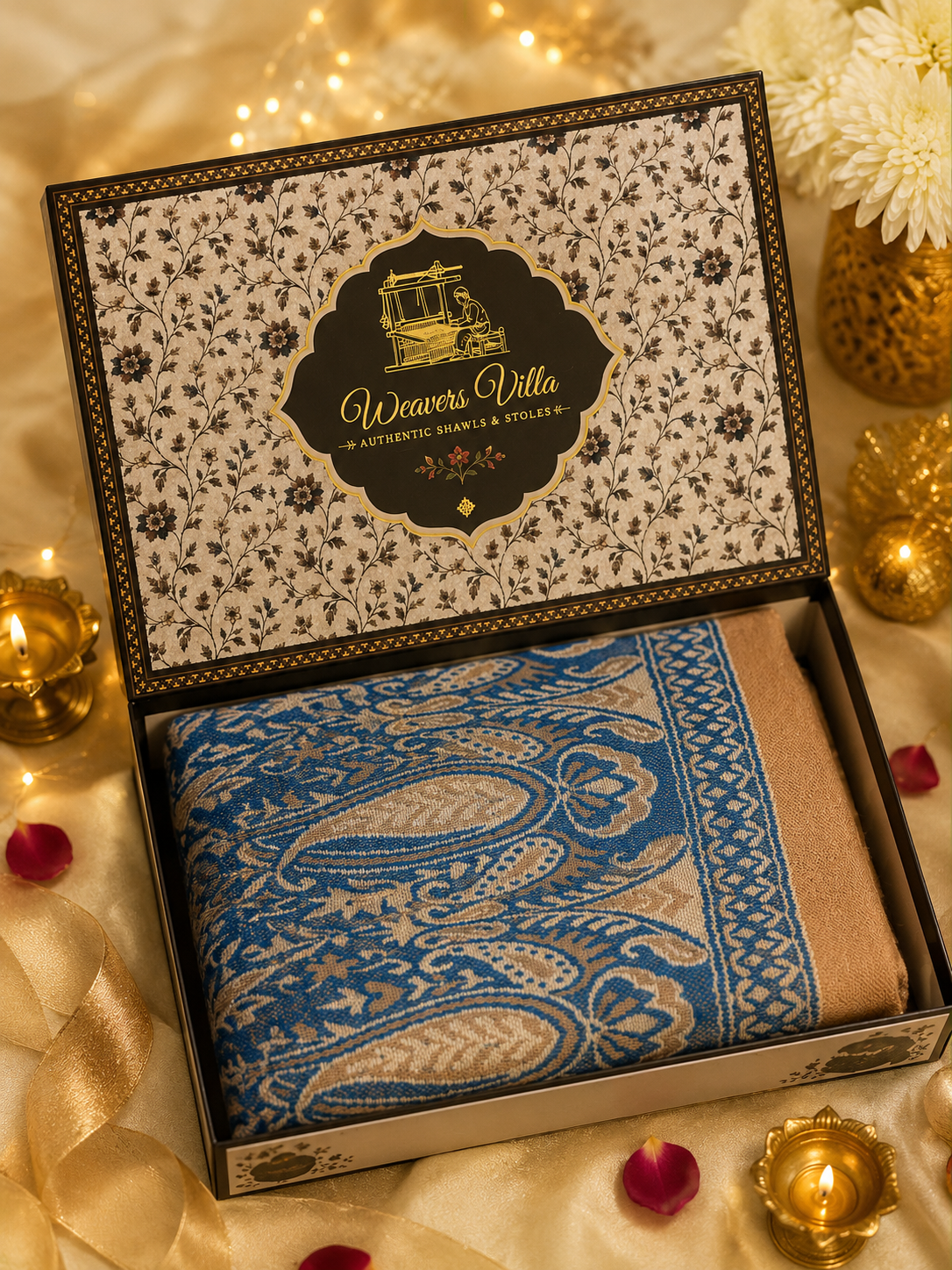 Weavers Villa Ferozi Elegant Paisley Shawl | Soft & Stylish Wrap with Premium Gift Box Packaging