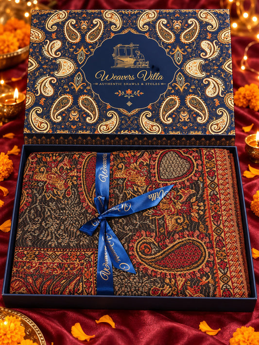 Pashmina Wool Shawl with Gift Box — Black