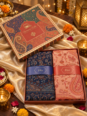 Navy Blue and Peach Paisley Shawl Gift Box Set For Men & Women