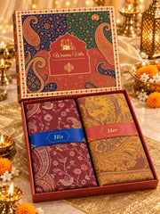 Wine and Mustard Paisley Shawl Gift Box Set For Men & Women