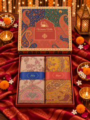 Beige and Mustard Paisley Shawl Gift Box Set For Men & Women