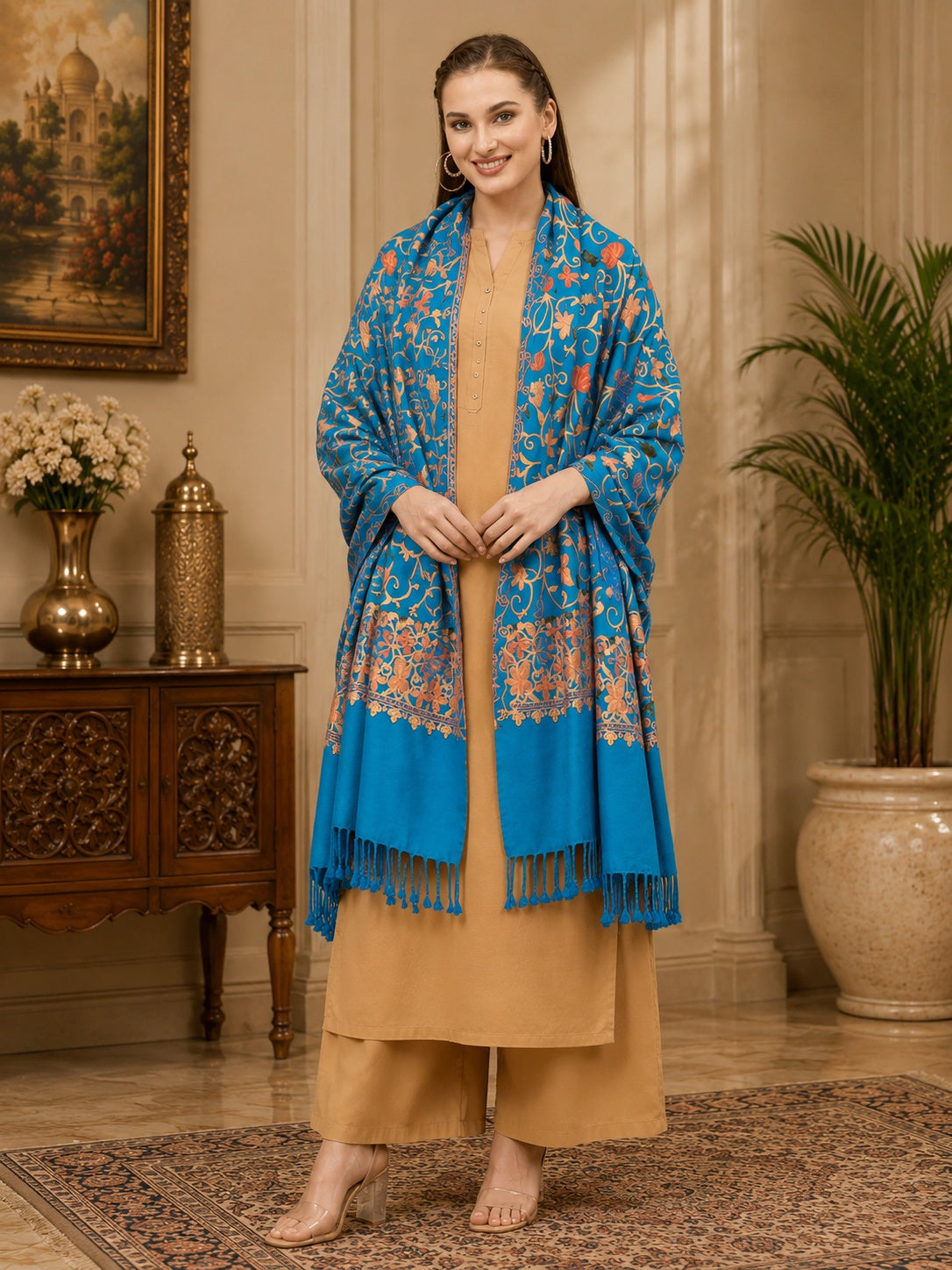 Weavers Villa Designer Acrylic Kashmiri Shawl Embroidery Stole, 70cm x 200cm