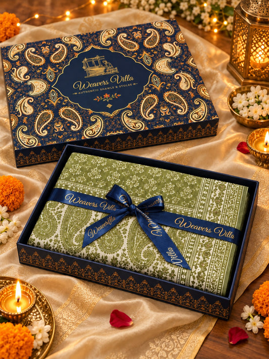 Elegant Paisley Shawl with Gift Box — New Green Contrast