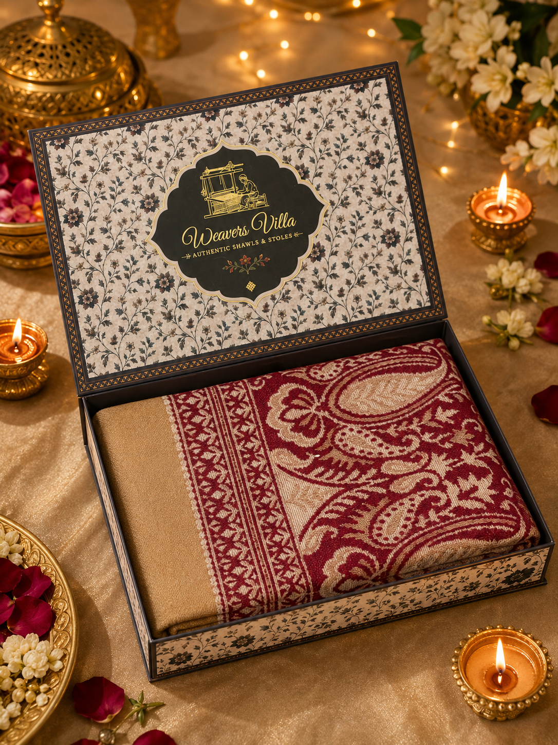 Weavers Villa Maroon Elegant Paisley Shawl | Soft & Stylish Wrap with Premium Gift Box Packaging