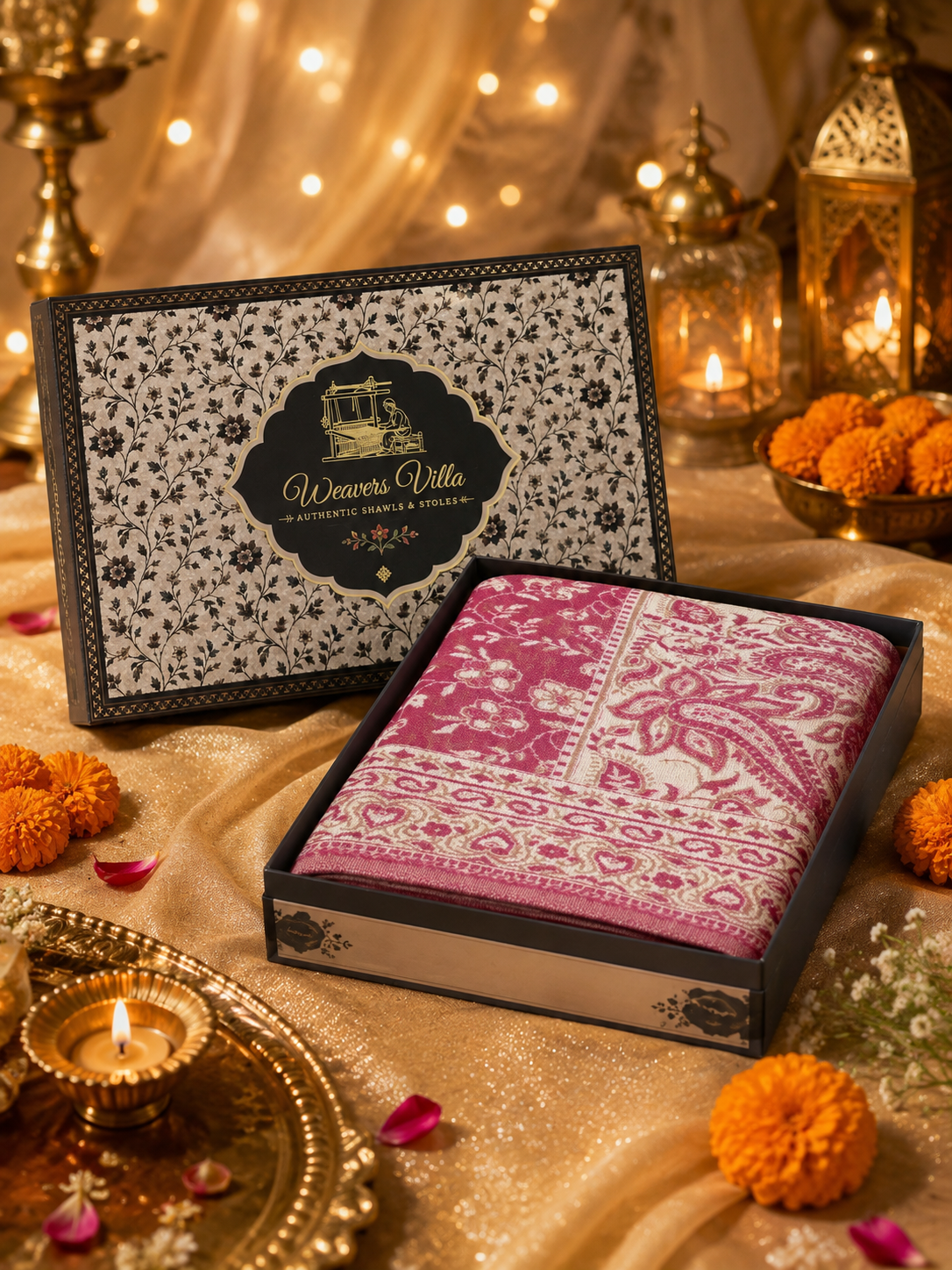 Weavers Villa Pink Elegant Paisley Shawl | Soft & Stylish Wrap with Premium Gift Box Packaging