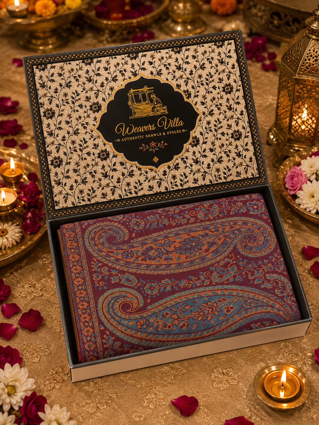 Weavers Villa Women’s Maroon Elegant Paisley Shawl | Soft & Stylish Wrap with Premium Gift Box Packaging