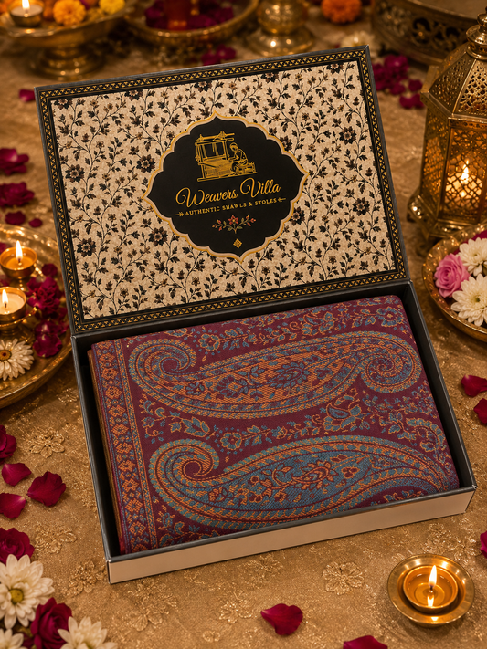 Weavers Villa Maroon Elegant Paisley Shawl | Soft & Stylish Wrap with Premium Gift Box Packaging