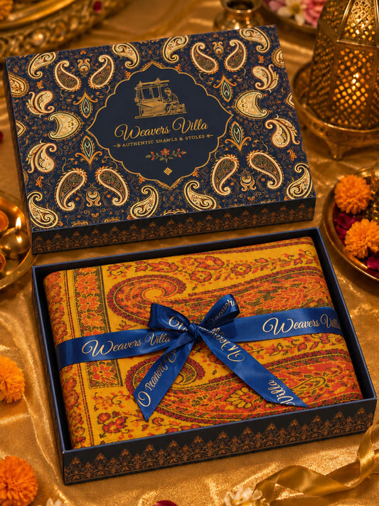 Elegant Paisley Shawl with Gift Box — Mustard Kani