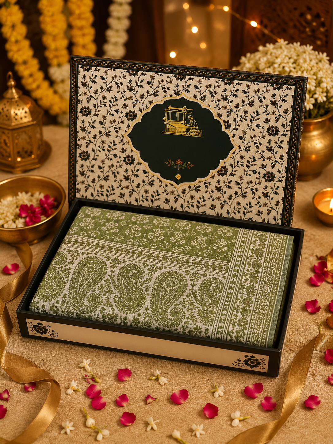 Weavers Villa Green Elegant Paisley Shawl | Soft & Stylish Wrap with Premium Gift Box Packaging
