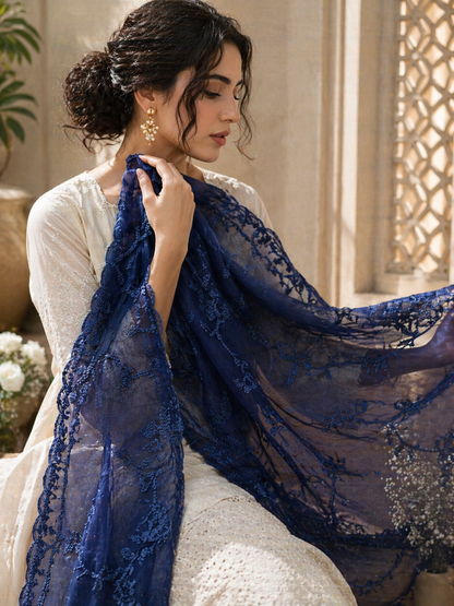 Women's Designer Net Dupatta with Intricate Embroidery