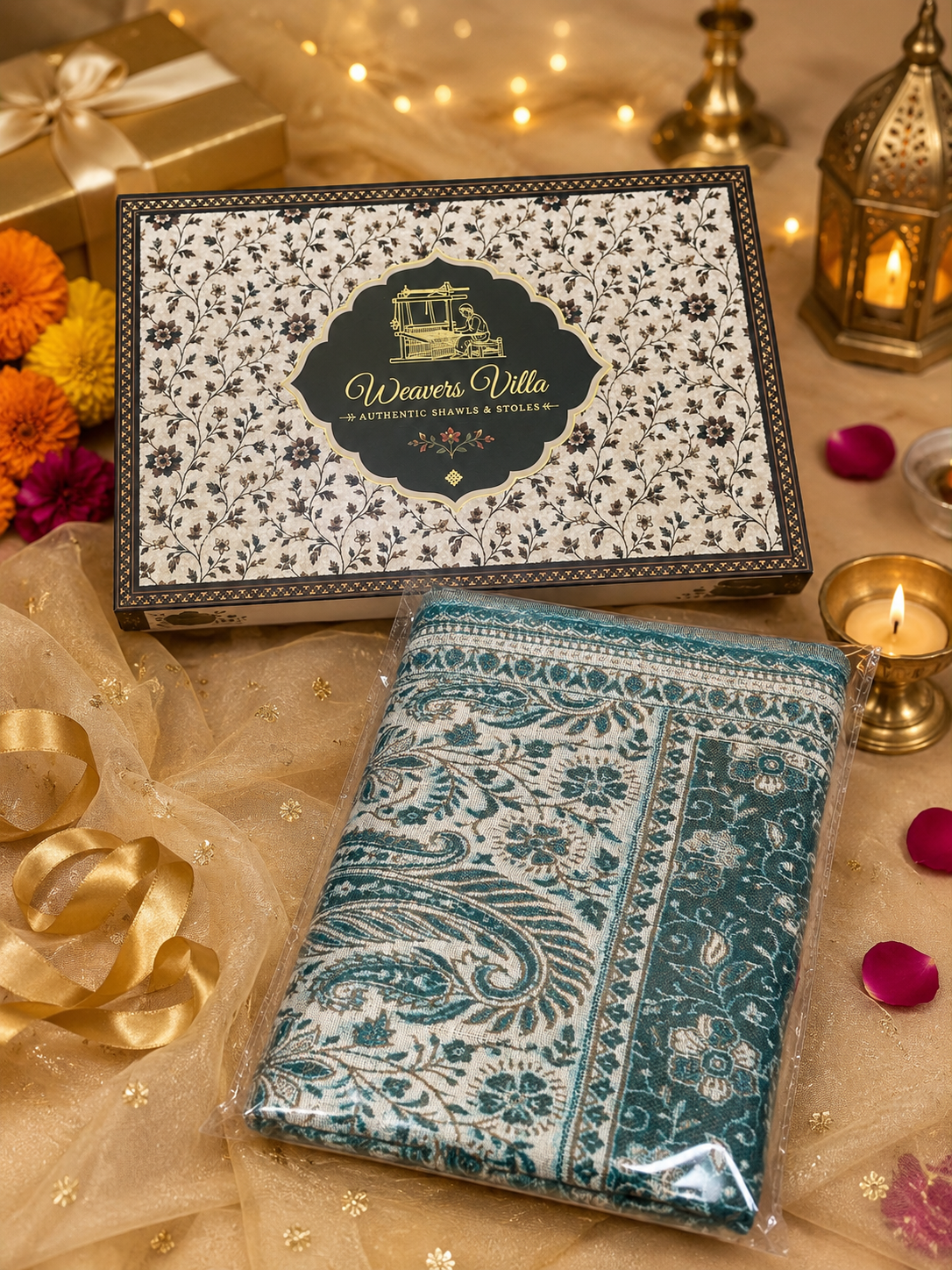 Weavers Villa Green Elegant Paisley Shawl | Soft & Stylish Wrap with Premium Gift Box Packaging
