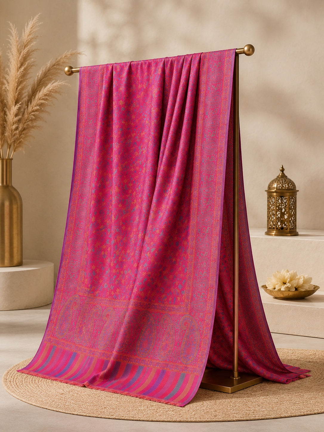 Weavers Villa Women’s Pink Elegant Paisley Shawl | Soft & Stylish Wrap with Premium Gift Box Packaging