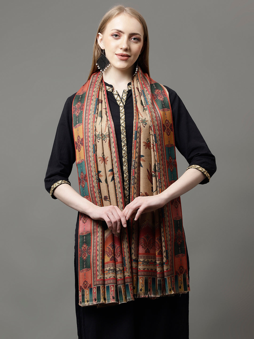 Shawls Collection Women's Acro Wool Blend Digital Print Design Woven Shawl – Weavers Villa