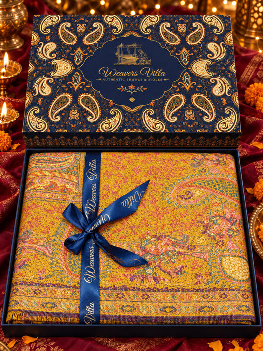 Pashmina Wool Shawl with Gift Box — Mustard