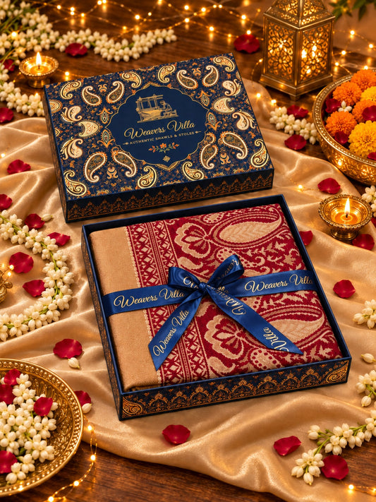 Elegant Paisley Shawl with Gift Box — Maroon Contrast