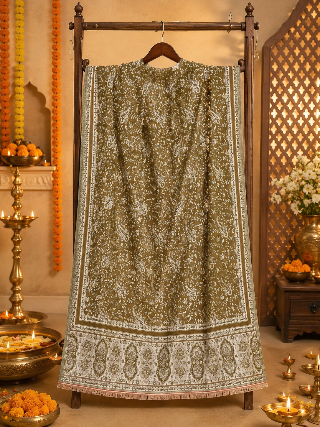 Weavers Villa Green Elegant Paisley Shawl | Soft & Stylish Wrap with Premium Gift Box Packaging