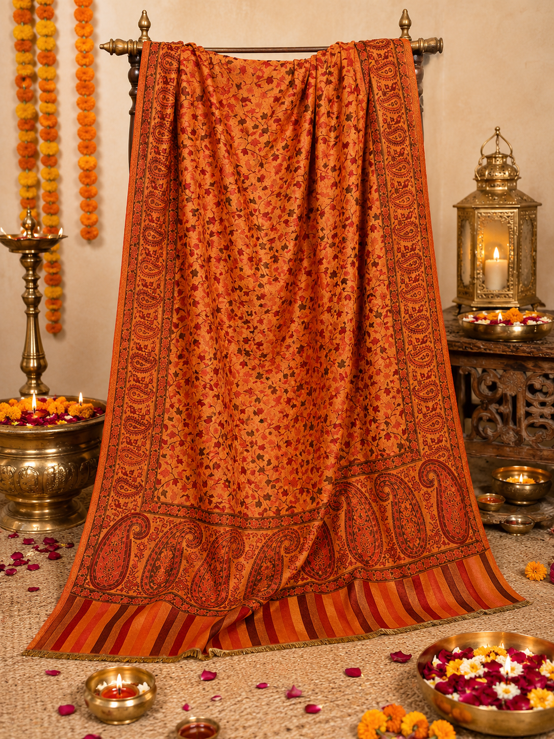 Weavers Villa Women’s Mustard Elegant Paisley Shawl | Soft & Stylish Wrap with Premium Gift Box Packaging