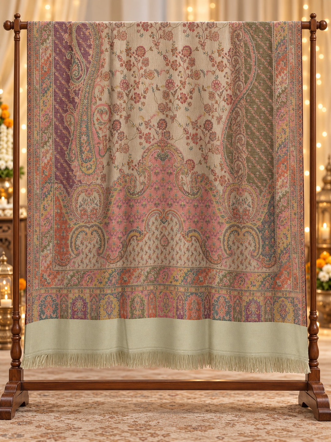 Beige and Mustard Paisley Shawl Gift Box Set For Men & Women