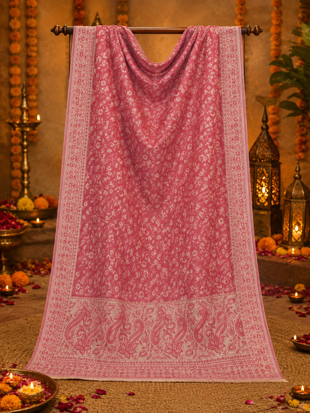 Weavers Villa Pink Elegant Paisley Shawl | Soft & Stylish Wrap with Premium Gift Box Packaging