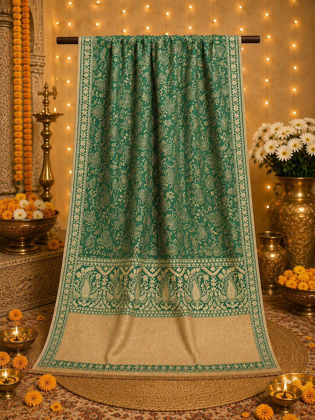 Weavers Villa Green Elegant Paisley Shawl | Soft & Stylish Wrap with Premium Gift Box Packaging