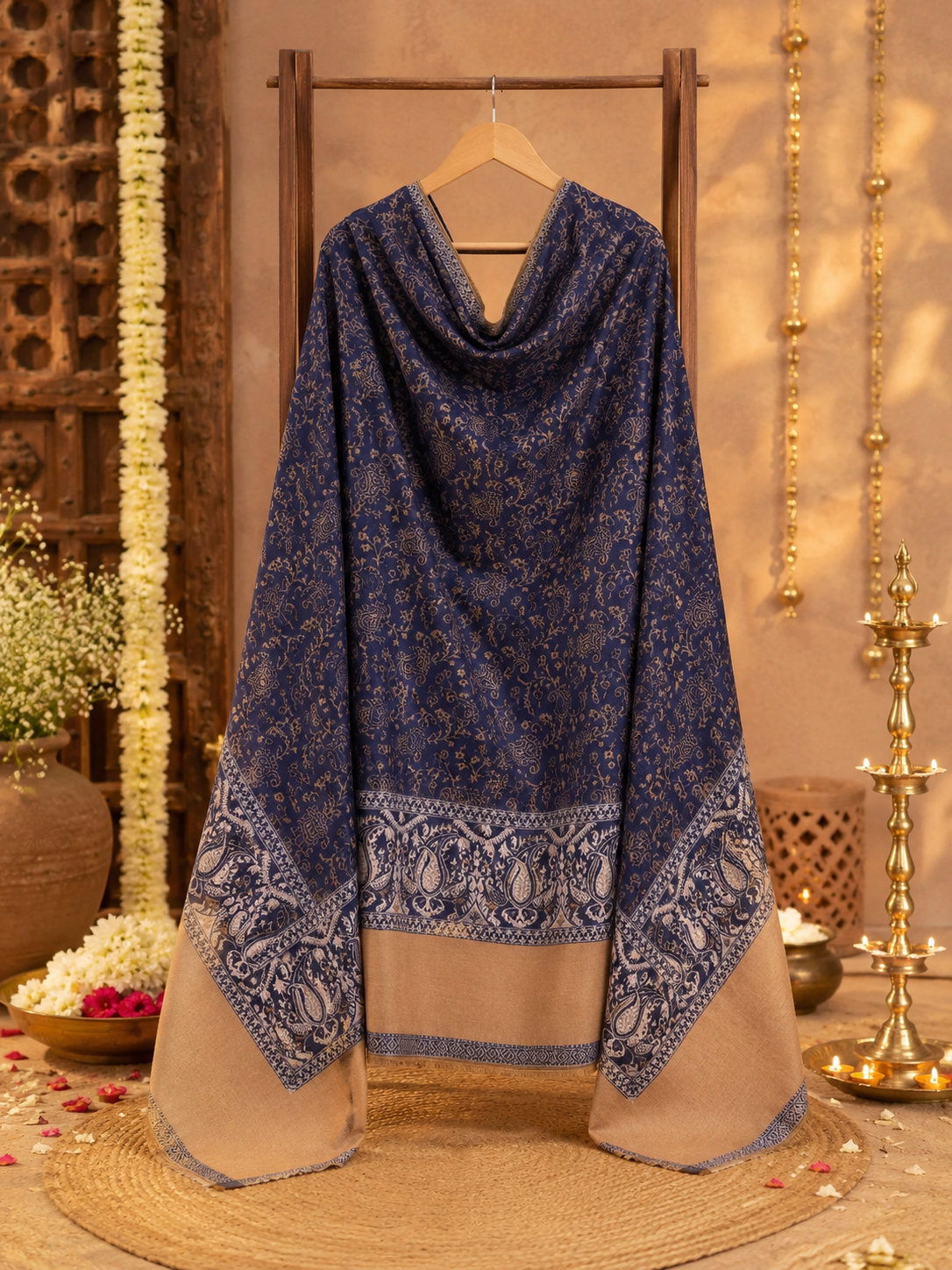 Weavers Villa Navy Blue Elegant Paisley Shawl | Soft & Stylish Wrap with Premium Gift Box Packaging