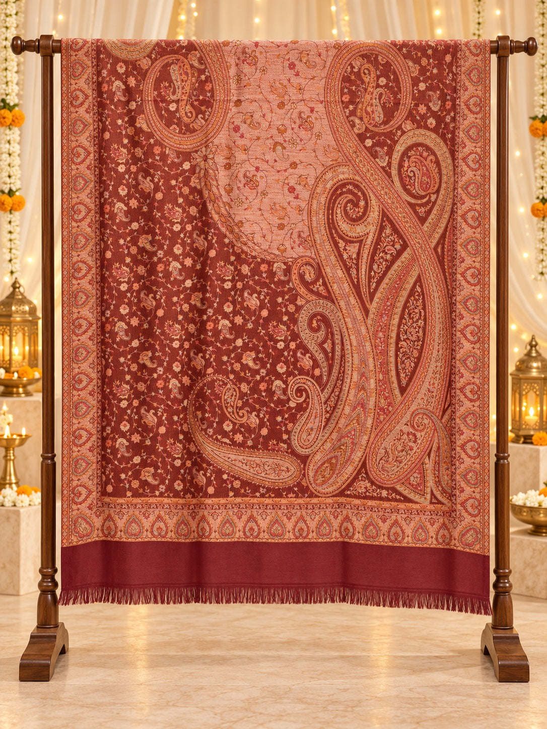 Wine and Rose Paisley Shawl Gift Box Set For Men & Women