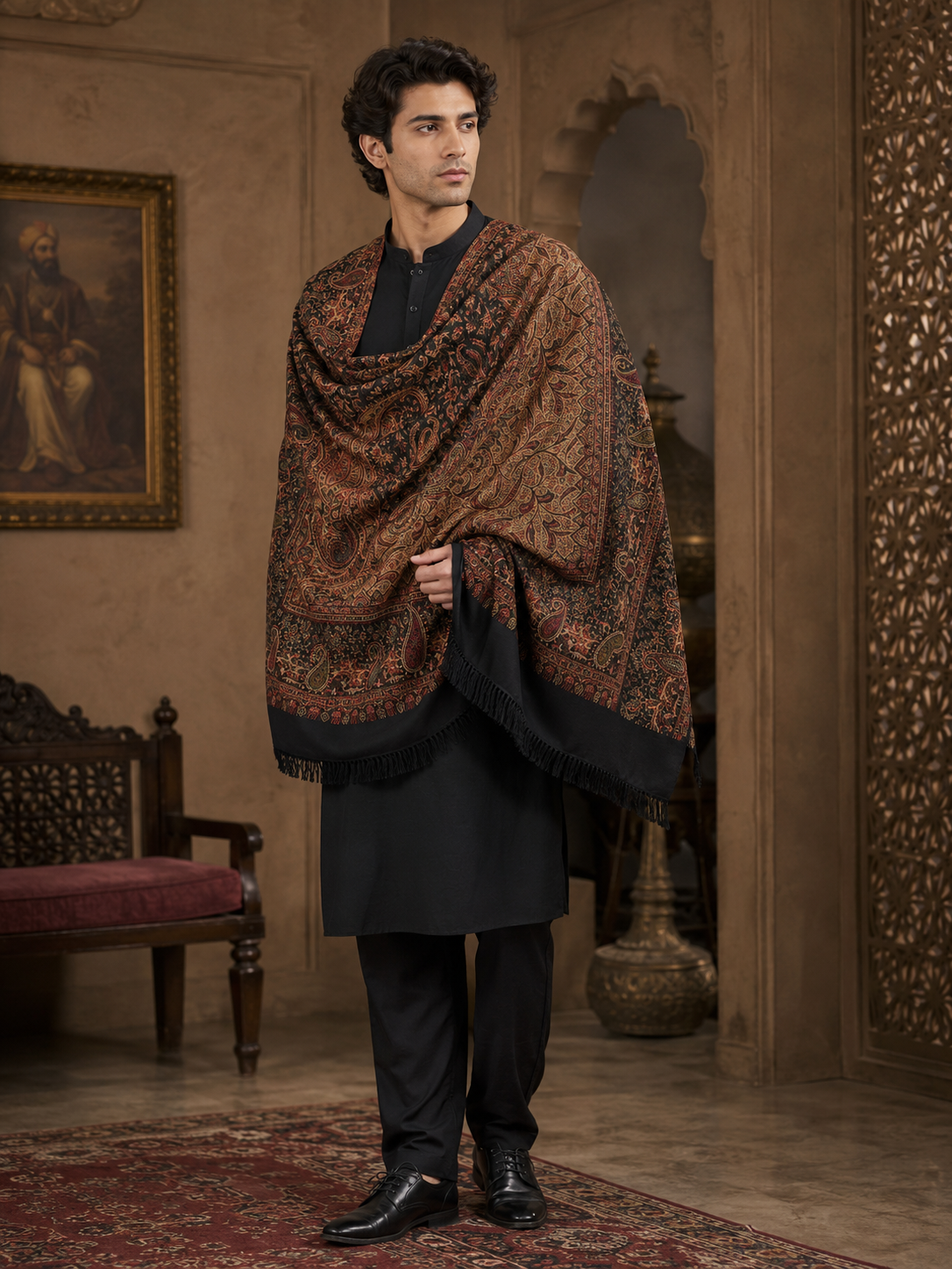 His & Her Jamawar Gift Set — Black & Ferozi