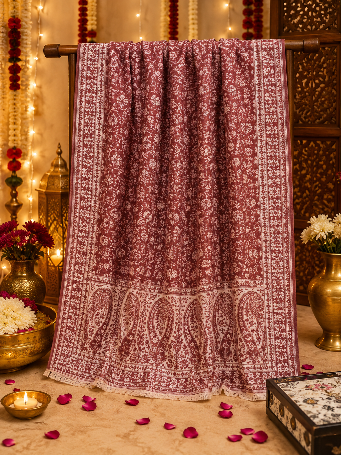 Weavers Villa Maroon Elegant Paisley Shawl | Soft & Stylish Wrap with Premium Gift Box Packaging