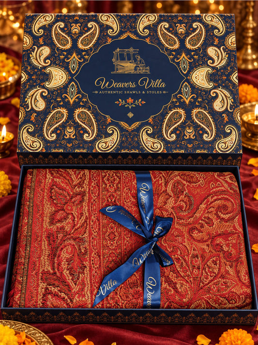 Pashmina Wool Shawl with Gift Box — Maroon