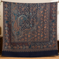 Navy blue pashmina wool shawl folded, showing the woven paisley detail