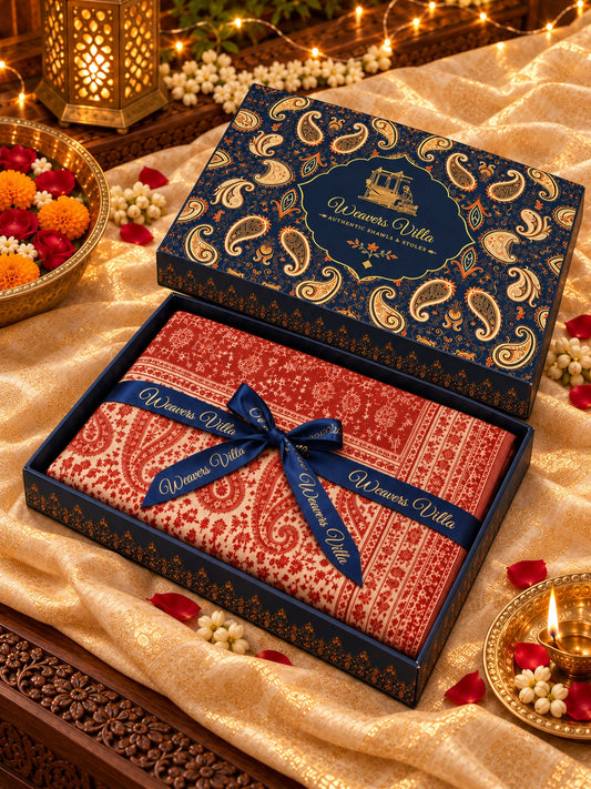 Elegant Paisley Shawl with Gift Box — Maroon Pastel